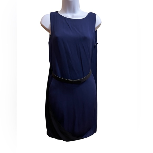 Halston Heritage silk mini shift dress draped Size 6 in Midnight/Black - Picture 2 of 8